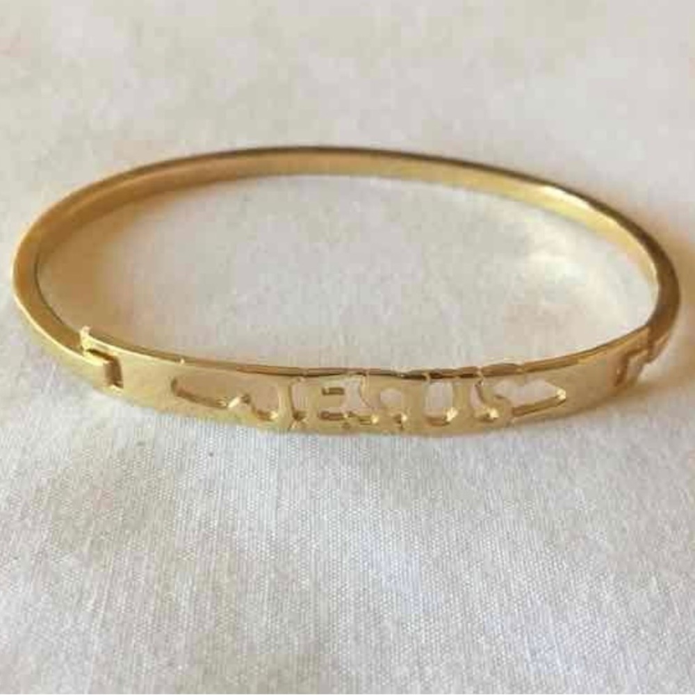 Gold Tone JESUS Christian Hinge Bangle Bracelet NEW